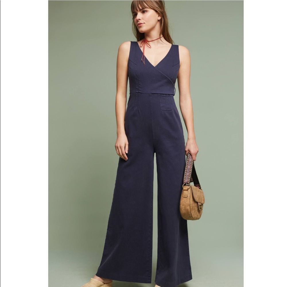 Navy Anthropologie jumpsuit
